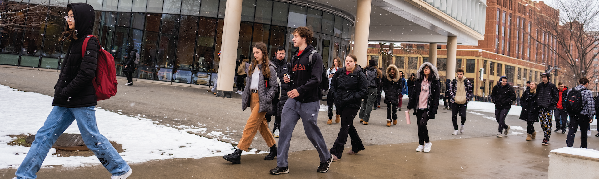 Ohio State students on campus in winter