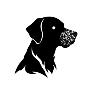 Silhouette of a dog's head with a detailed, textured snout.