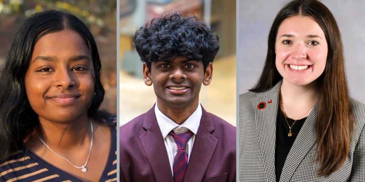 Alumni Society Student representatives: Amrithaa Ashok Kumar, Jerachand Senthilkumar and Nora Daley  