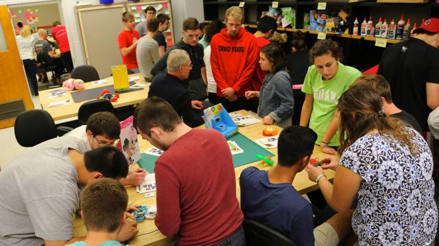 Engineering Scholars students working together in a classroom