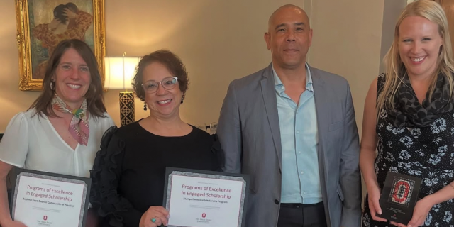 Stamps Eminence Program Manager, Rebecca Ward and three members of the Stamps Eminence Faculty Network
