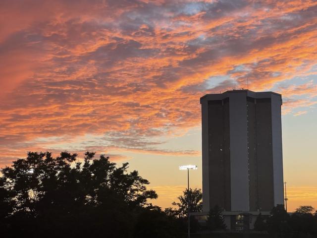 Morrill Tower during sunset