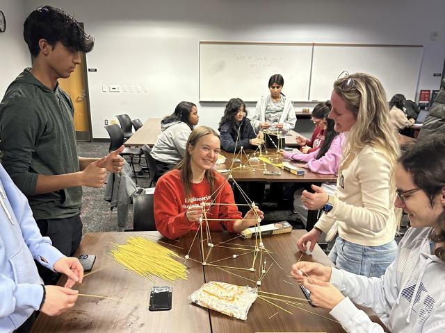 Engineering Scholars participate in an engineering team building exercise. 