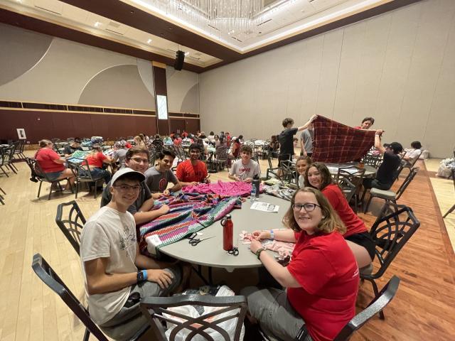 HES students gathered for a blanket making event to donate to local shelters