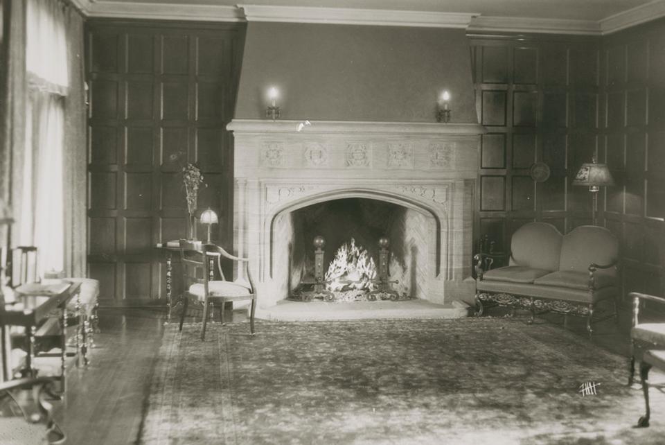 The Kuhn House first floor fireplace from the second President's Residence