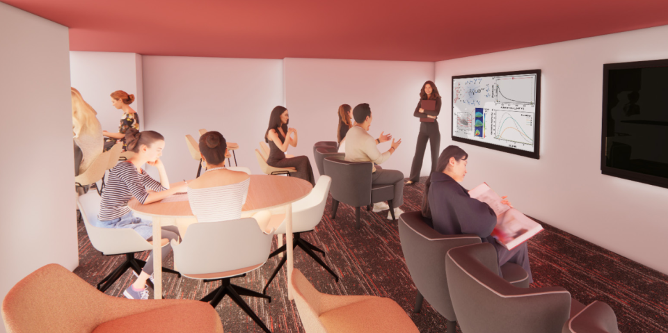 A mock up of a redesigned student collaboration space