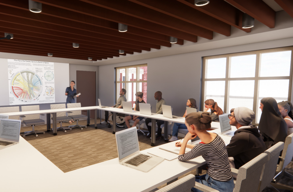 A virtual mock up of improvements to the Kuhn 201 classroom space