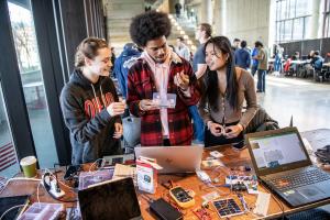 Students attending campus event