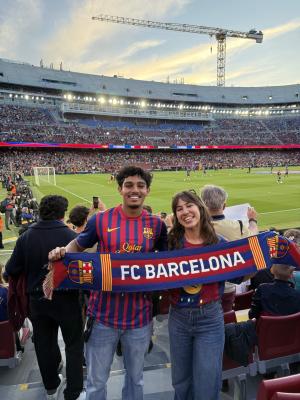Farhan Haque attending a FC Barcelona game while studying abroad